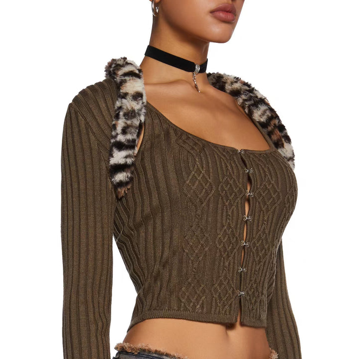 Knit dress for women with plunging V-neck and refined button decoration Lune London