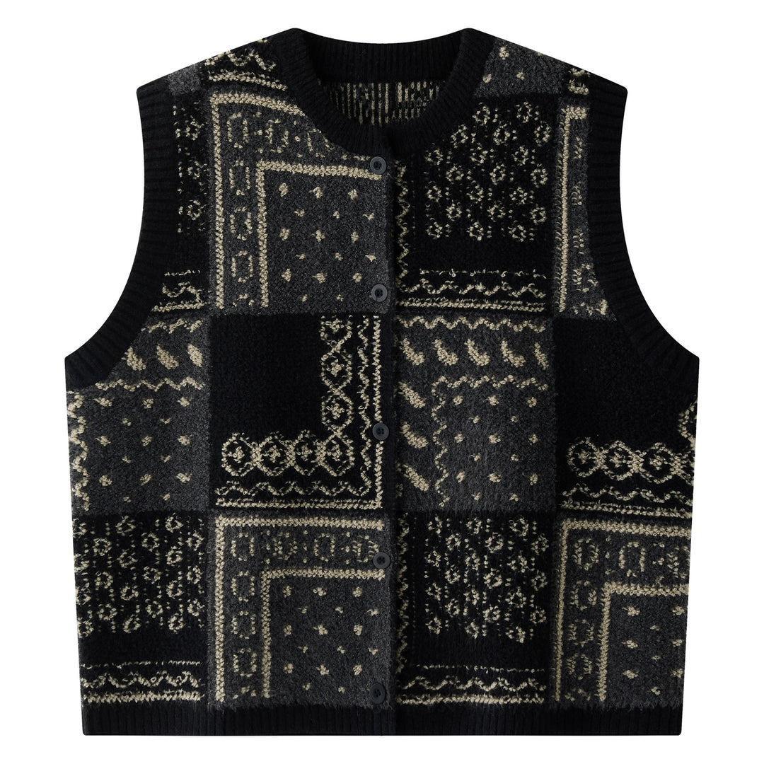 Women’s jacquard knitted vest with button placket and ribbed neckline Amarae