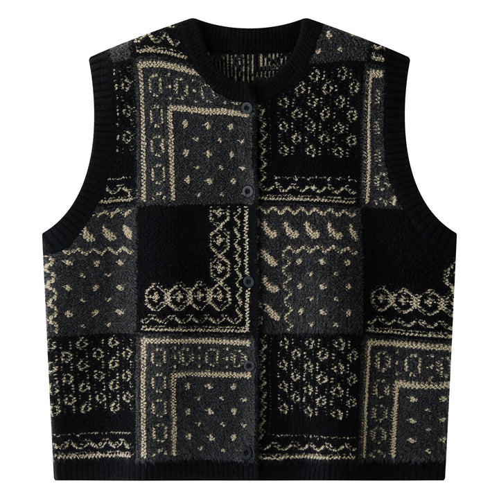 Women’s jacquard knitted vest with button placket and ribbed neckline Amarae