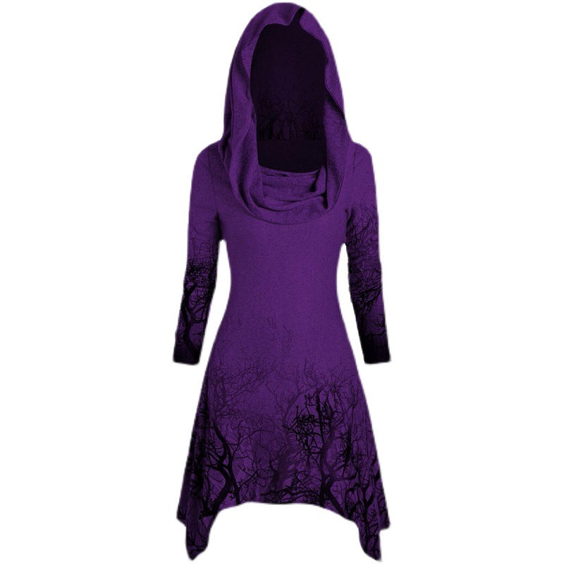 Hooded dress for women with graphic tree design Lune London