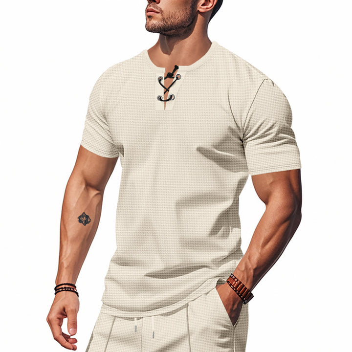 Men's short sleeve Henley shirt with decorative laces Lune London