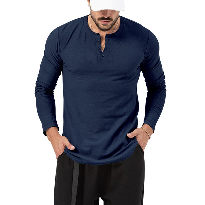 Men's Long Sleeve Henley Shirt in High Quality Cotton Blend with Stylish Button Details Lune London