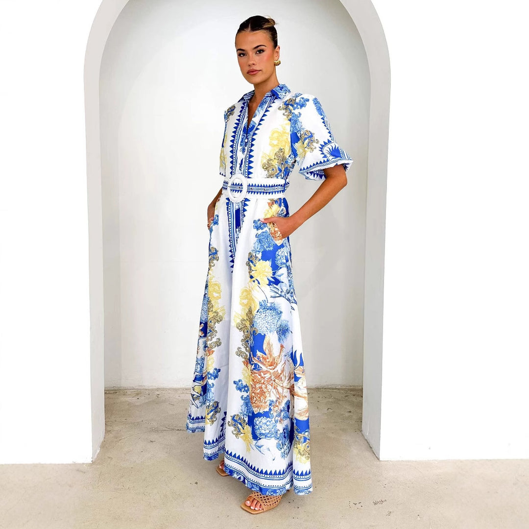Ladies Elegant Maxi Dress with Floral Design and Slit Hem Lune London