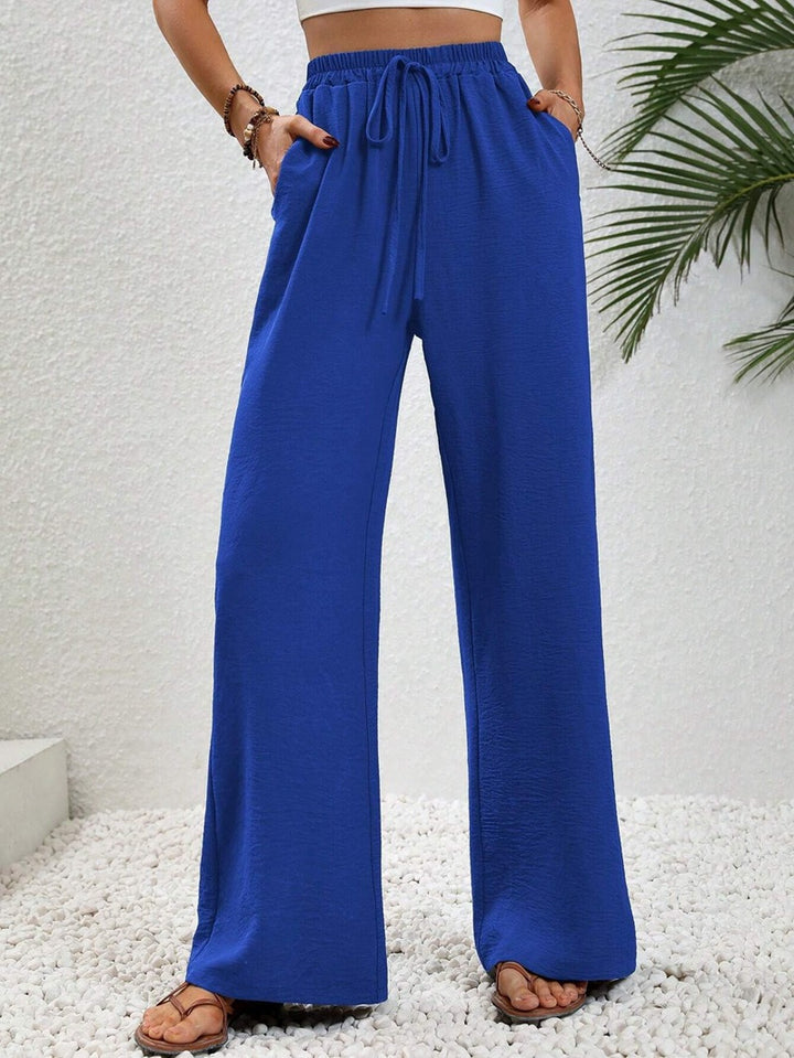Women's Light Palazzo Pants with Elastic Waistband, Drawstring, and Side Pockets Amarae