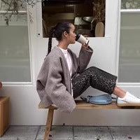 Ladies short-cut boxy blouson jacket made of wool blend with oversized shirt collar Amarae