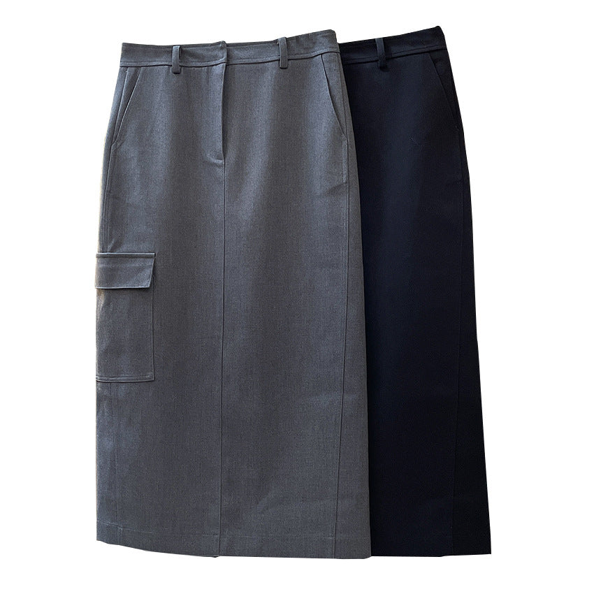Women High-Waisted Midi Skirt with Straight Fall, Patch Cargo Pocket and Belt Loops Amarae