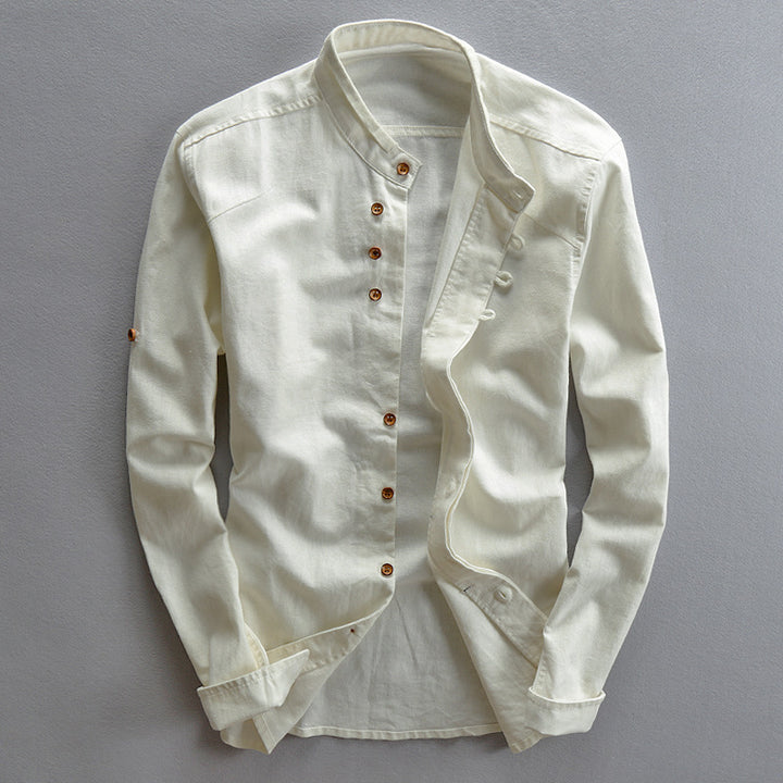 Men's Stand Collar Shirt with Hidden Button Placket and Modern Details Amarae
