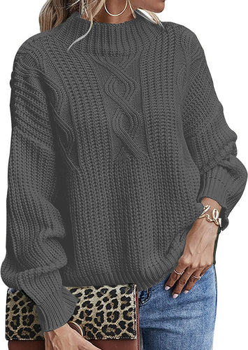 Chunky knit sweater for women with high collar and decorative raised pattern Amarael
