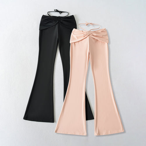 Elegant flared trousers for ladies with gathers at the waist and tie belt Amarae