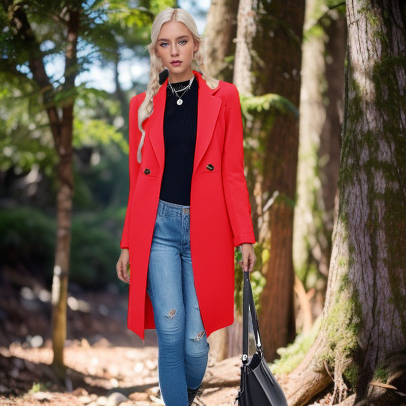 Ladies classic long coat with double buttons Amarae