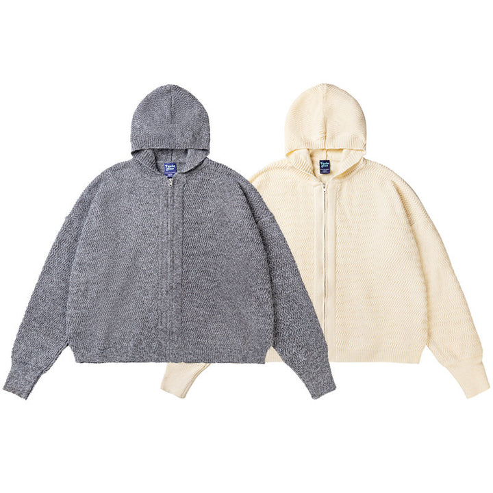 Unisex Knit Hooded Jacket with Textured Pattern and Full Zip Amarae
