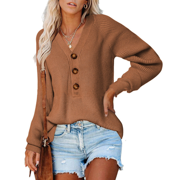 Knitted sweater for women with V-neck and button details Lune London