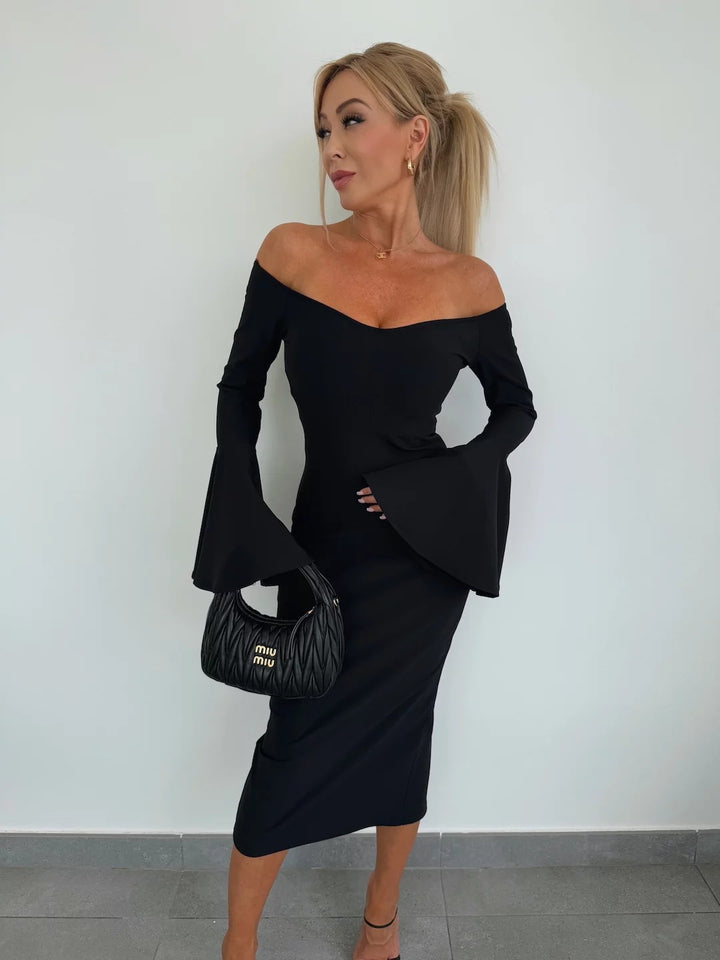 Fitted wrap dress for women with a deep neckline design and wide sleeves Lune London