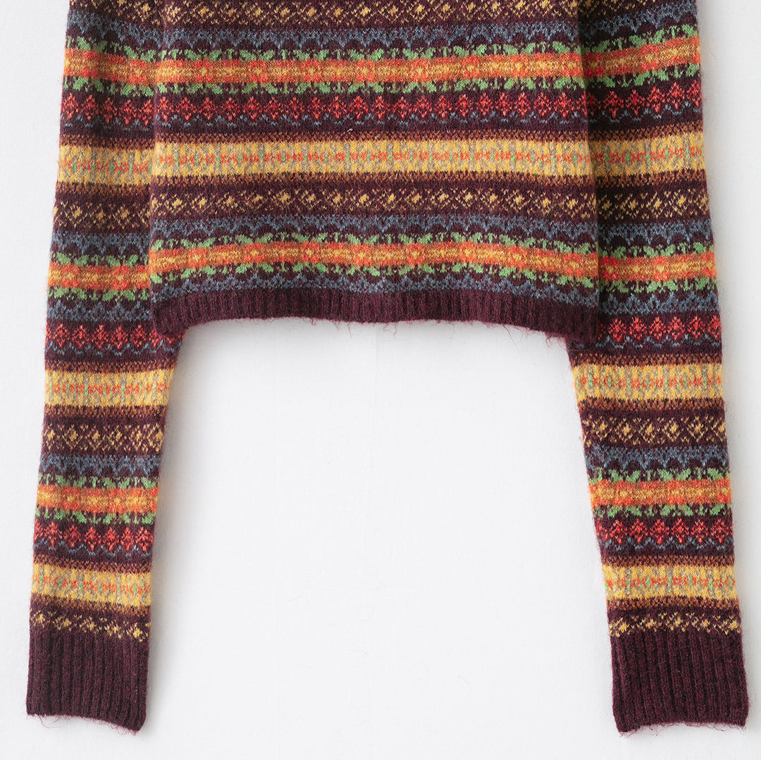 Women's Short-Cut Fair-Isle Cardigan with Round Neckline and Button Placket Amarae