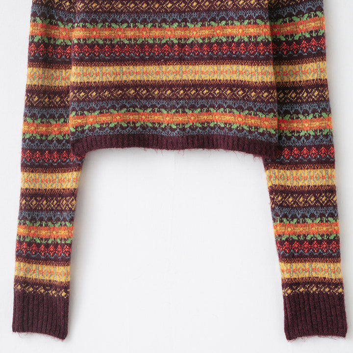 Women's Short-Cut Fair-Isle Cardigan with Round Neckline and Button Placket Amarae