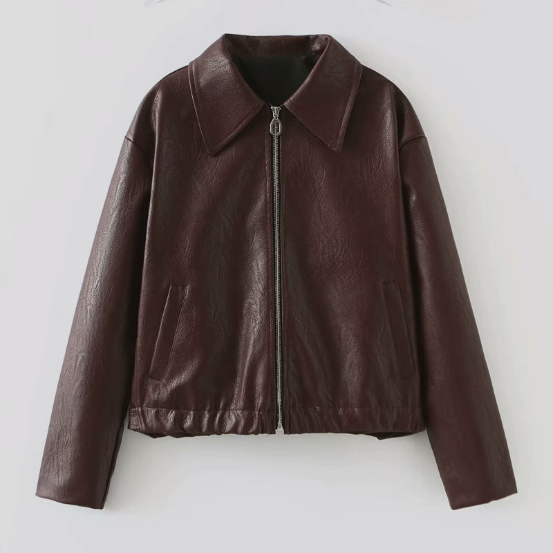 Synthetic leather jacket for women with understated elegance and practical pockets Lune London