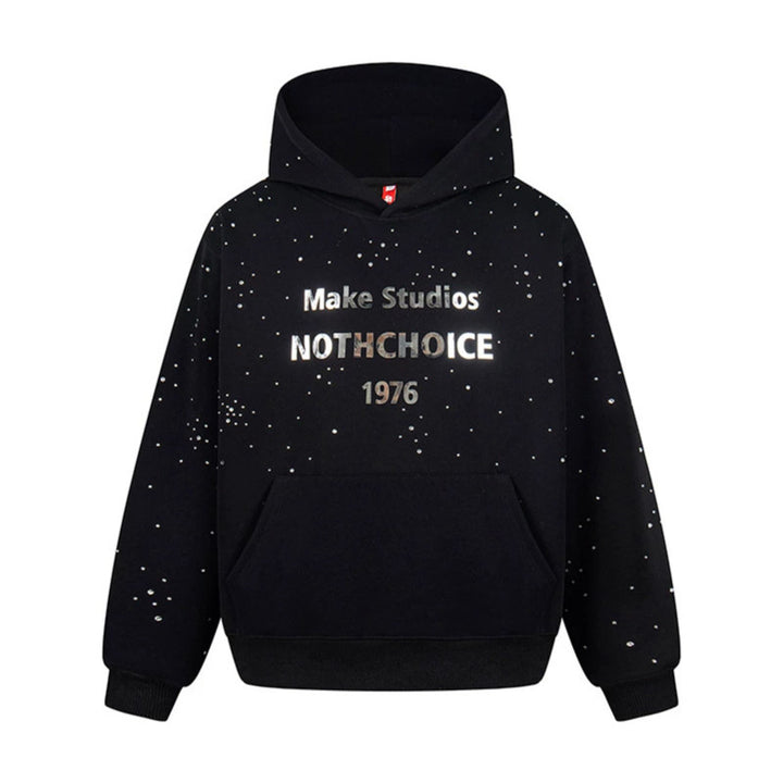 Women’s hoodie with statement print, metallic lettering and paint splatter look Amarae