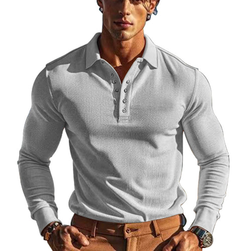 Elegant long sleeve polo for men with button placket and structured design Amarae