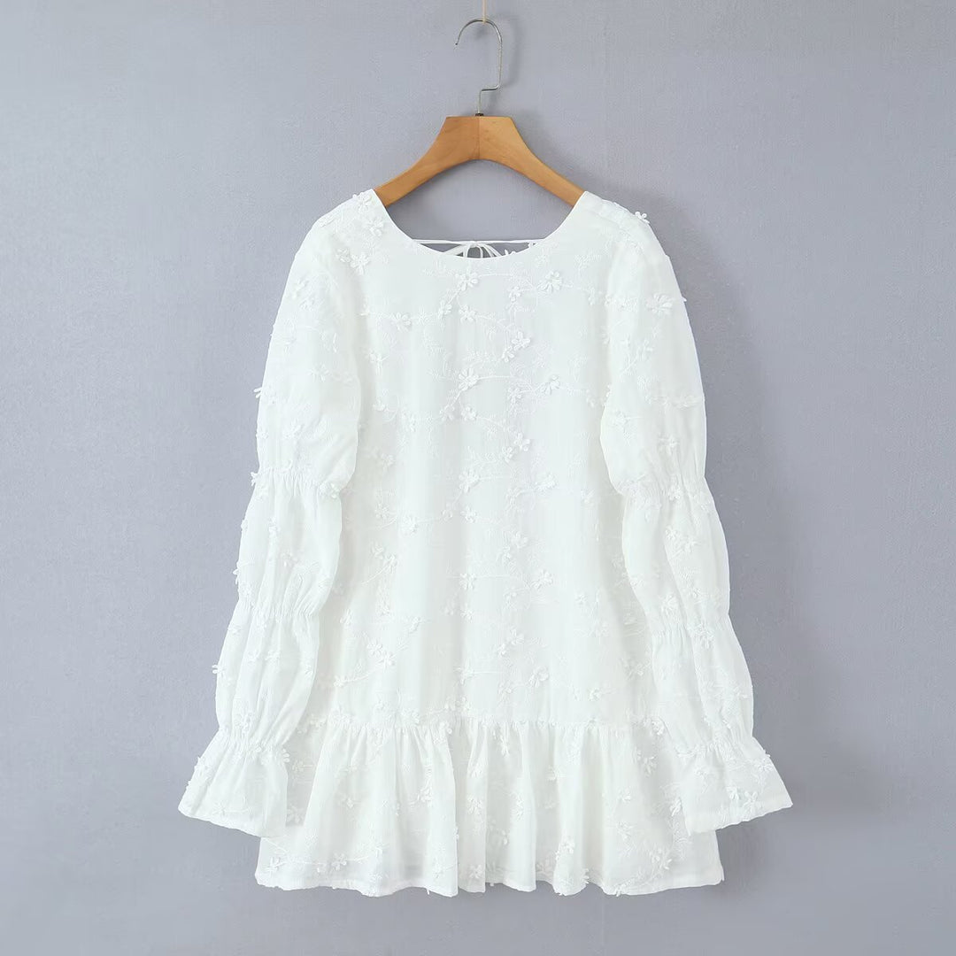 Airy summer dress for women with floral embroidery design and voluminous sleeves Lune London