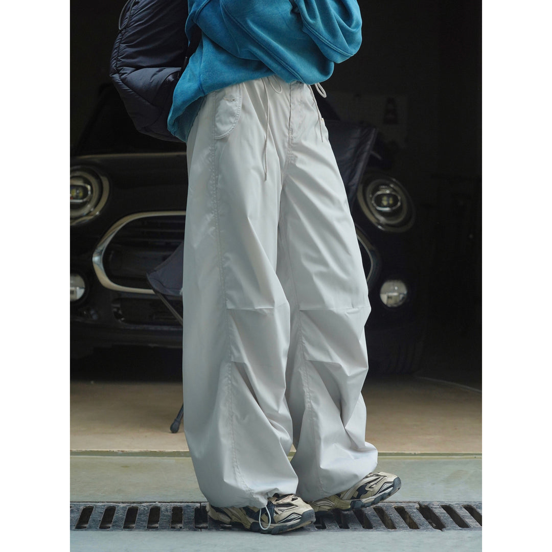 Women's Extra Wide Nylon Cargo Pants with Drawstring Waist and Attached Pockets Amarae