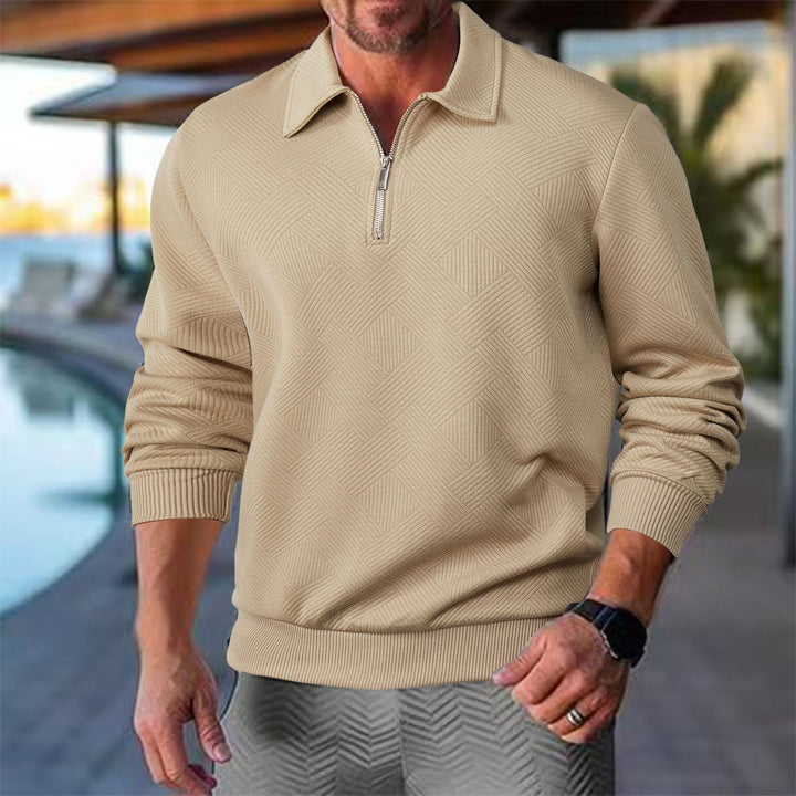 Elegant men's sweater with high collar, zipper closure and textured design Lune London