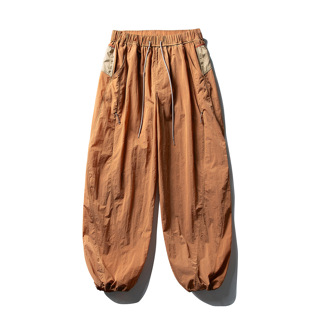 Men's Balloon Silhouette Ripstop Casual Pants with Elastic Drawstring Waistband, Zip Pockets and D-Ring Amarae