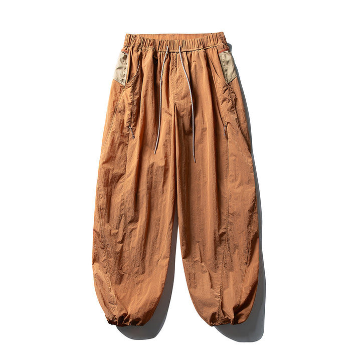 Men's Balloon Silhouette Ripstop Casual Pants with Elastic Drawstring Waistband, Zip Pockets and D-Ring Amarae