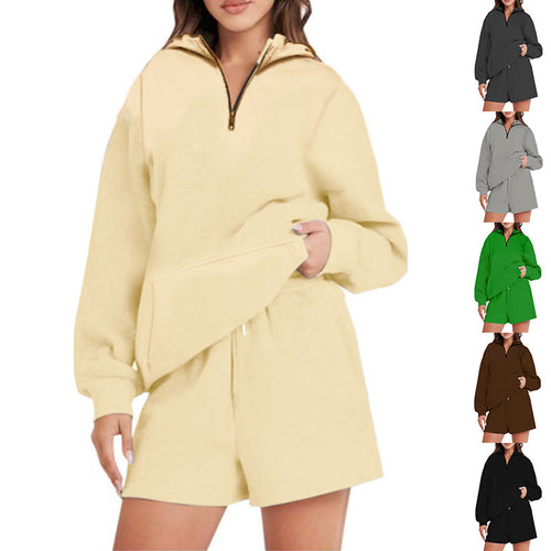 Casual hoodie for women with short zipper and practical pockets Amarae