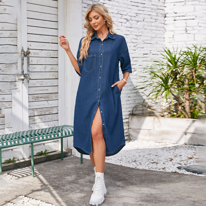 Women’s denim dress with shirt collar and fitted cut Lune London