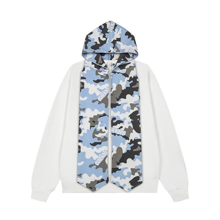 Women's hoodie sweatshirt with extra-long scarf look and front zip Amarae