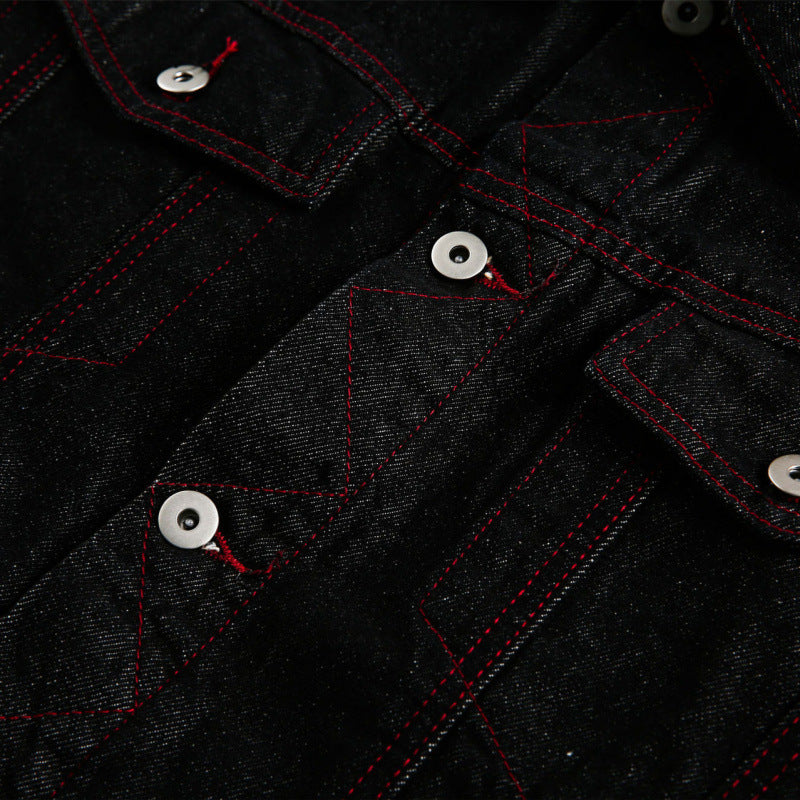 Unisex Boxy Denim Jacket with contrasting decorative stitching and flap pockets Amarae