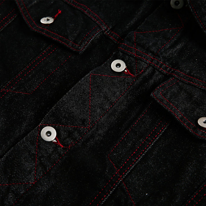 Unisex Boxy Denim Jacket with contrasting decorative stitching and flap pockets Amarae