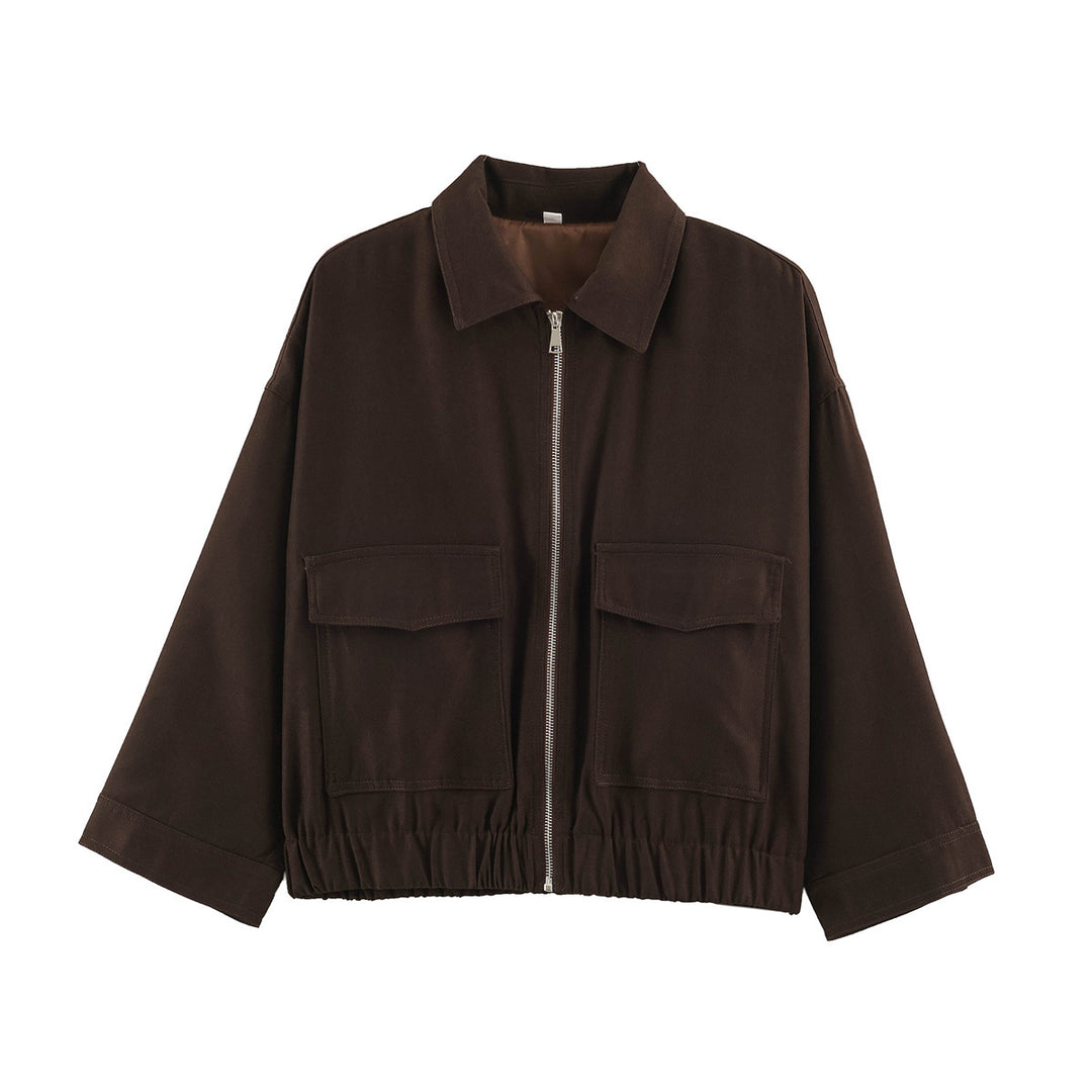 Women's Cropped Utility Jacket with Elastic Waistband and Applied Flap Pockets Amarae