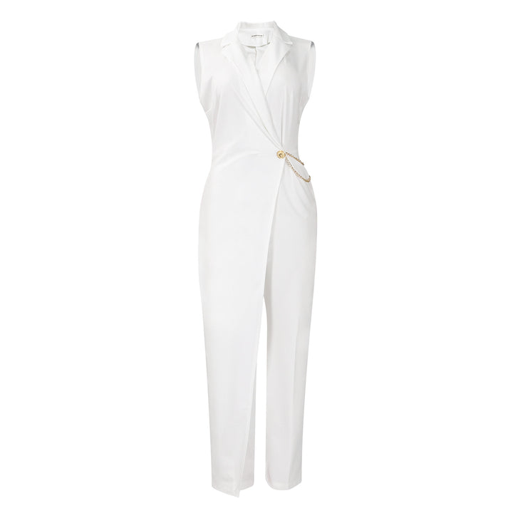 Ladies Elegant jumpsuit with stylish draping and glittery side accent Lune London