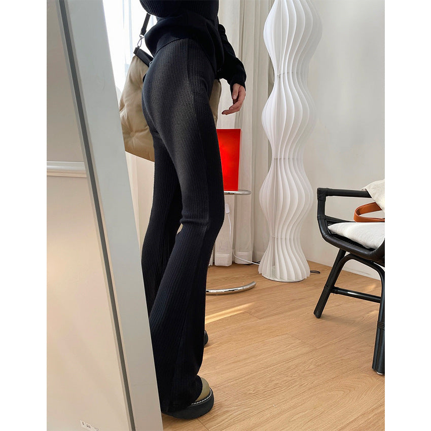 Women Ribbed High-Waist Flared Knit Pants made of soft wool blend Amarae