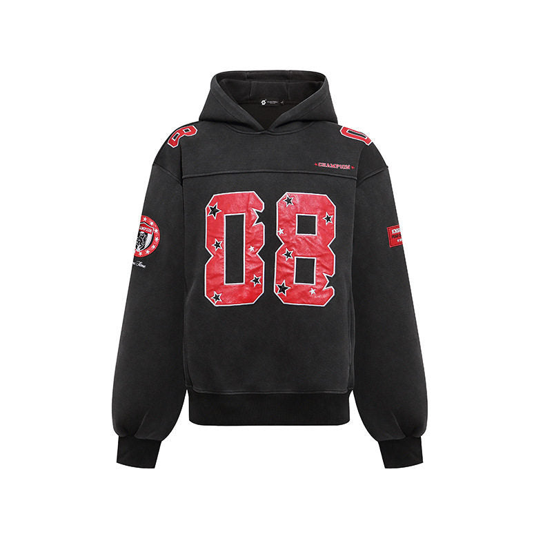 Women's Oversize Hoodie Sweatshirt with Large Number Print and Star Applications Amarae