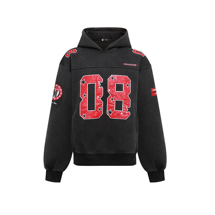Women's Oversize Hoodie Sweatshirt with Large Number Print and Star Applications Amarae