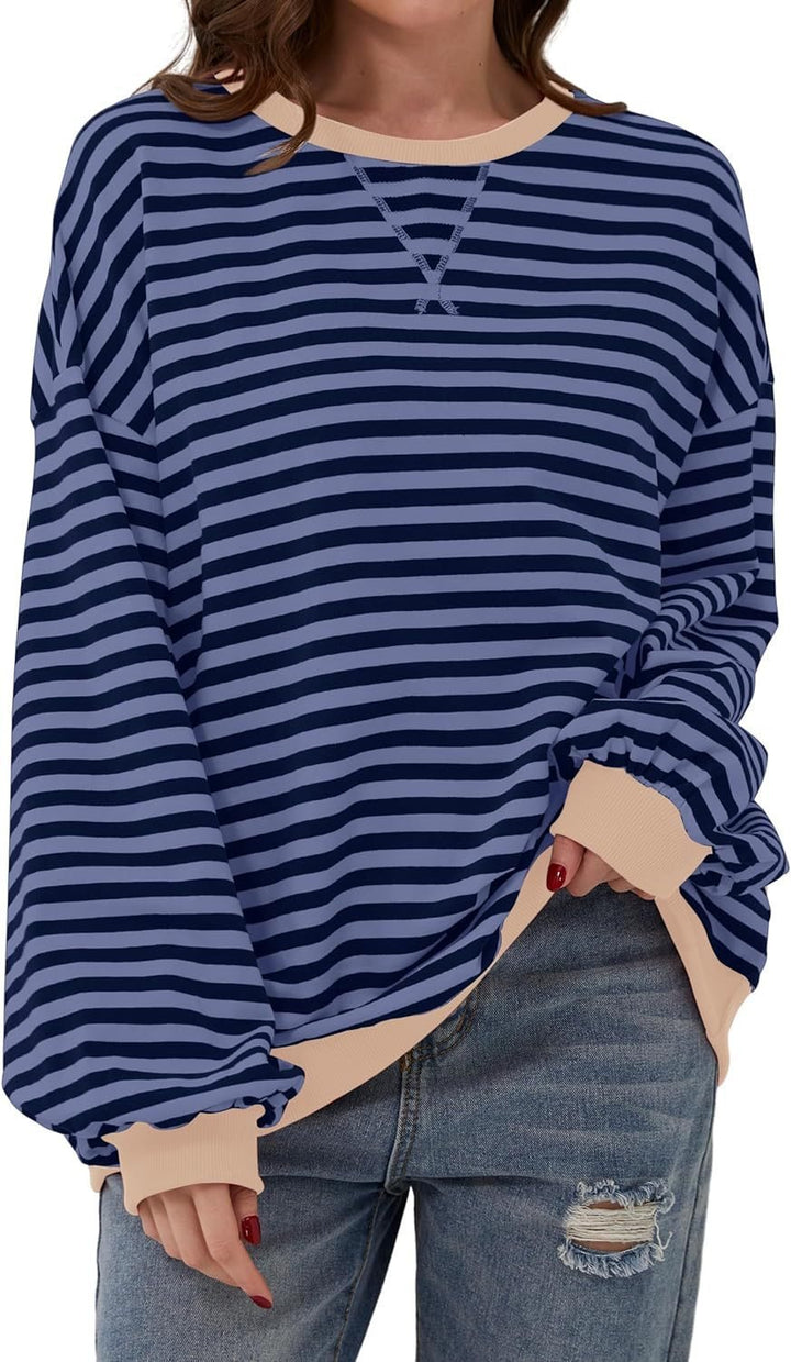 Casual striped sweater for women with flared sleeves and contrasting edges Lune London
