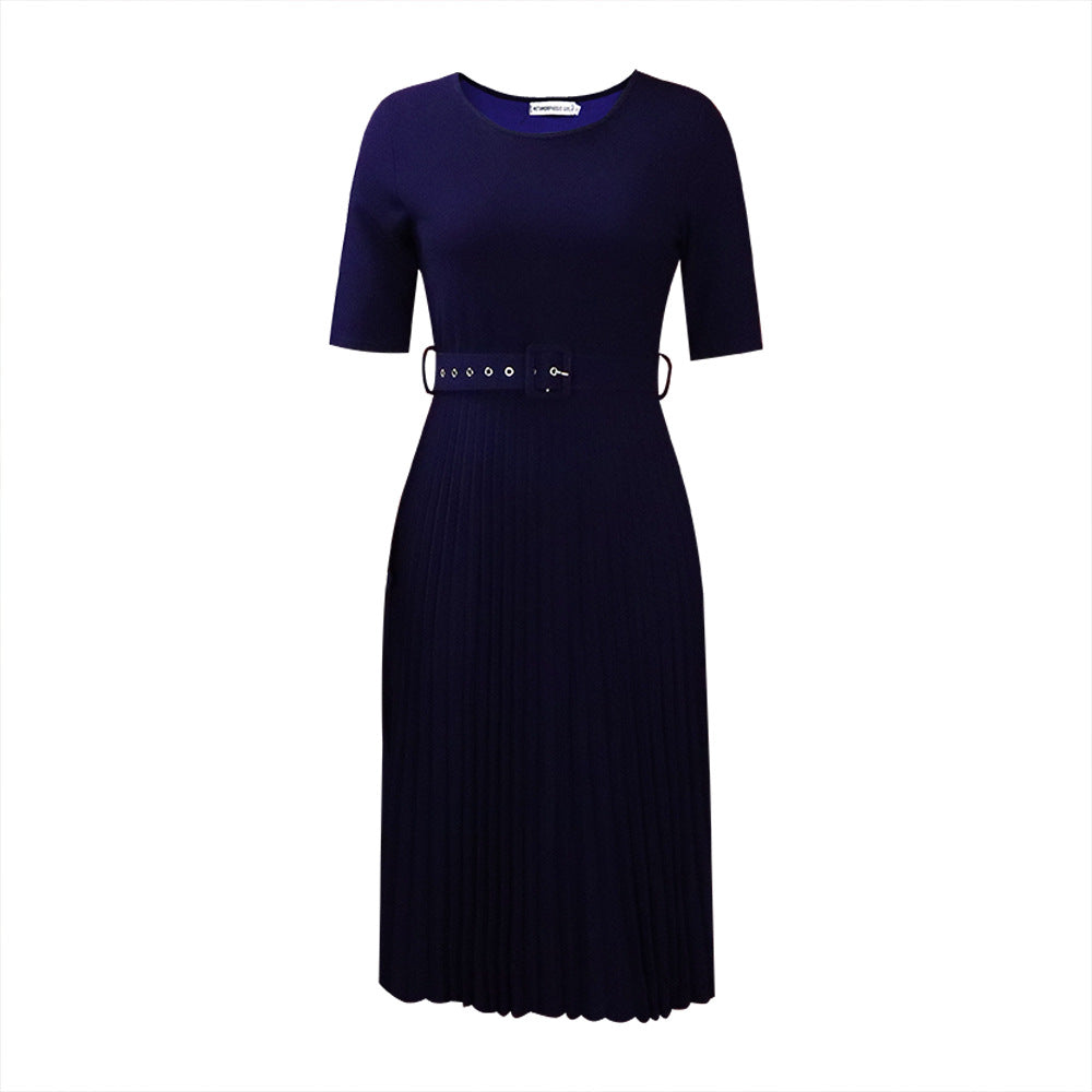 Pleated dress for women with a fitted belt and short sleeves Lune London