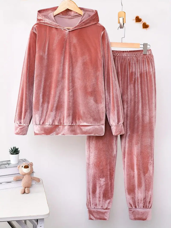 Ladies Comfortable Chic Velvet Hoodie Set