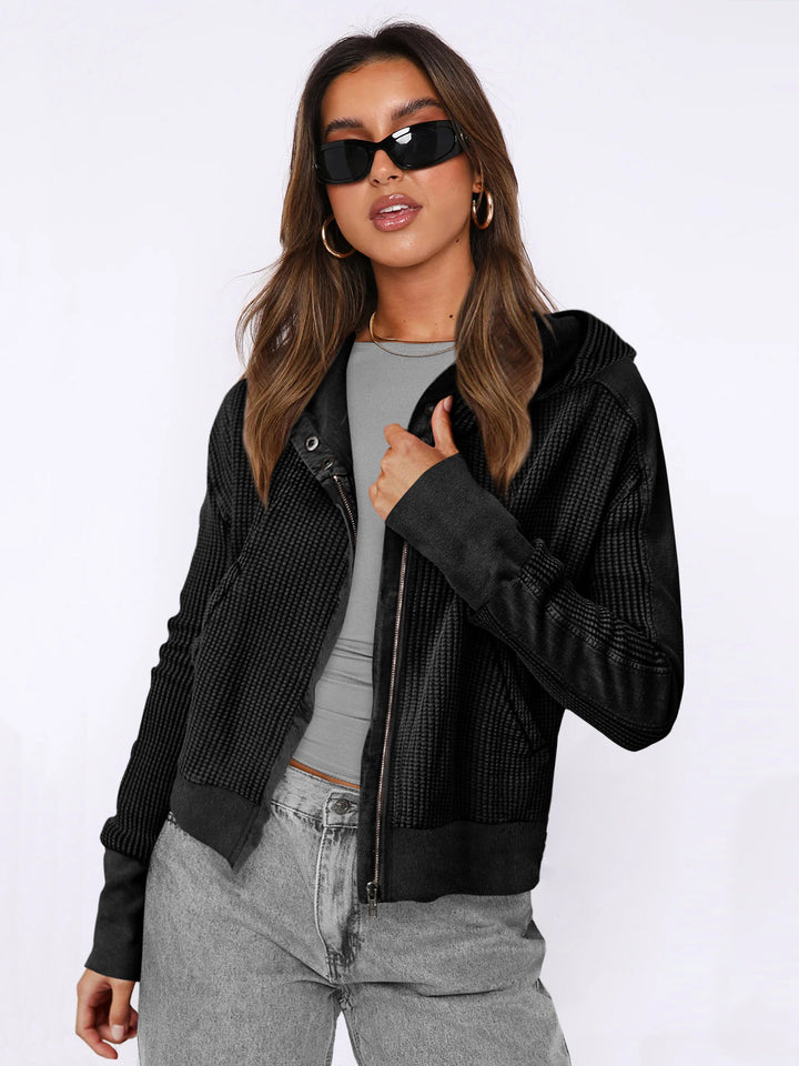 Women's Comfortable Zip Hoodie with Textured Design Lune London