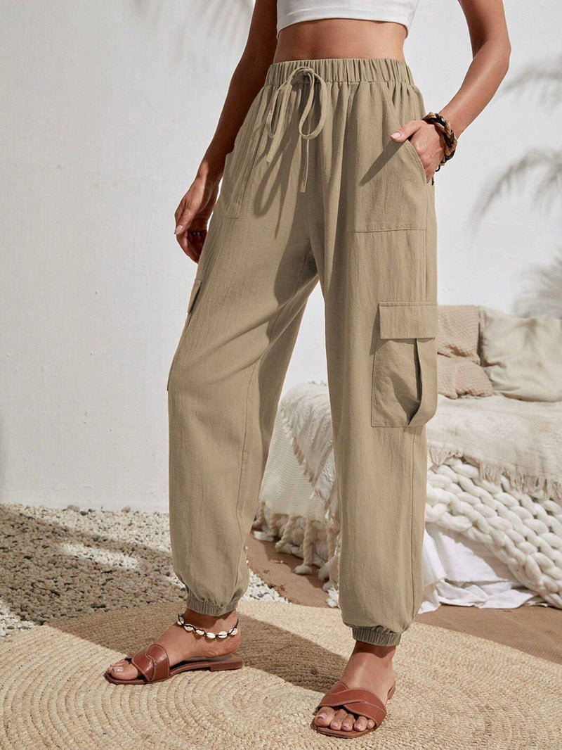 Women's Lightweight Cargo Jogging Pants with Drawstring, Elastic Waistband and Elastic Cuffs Amarae