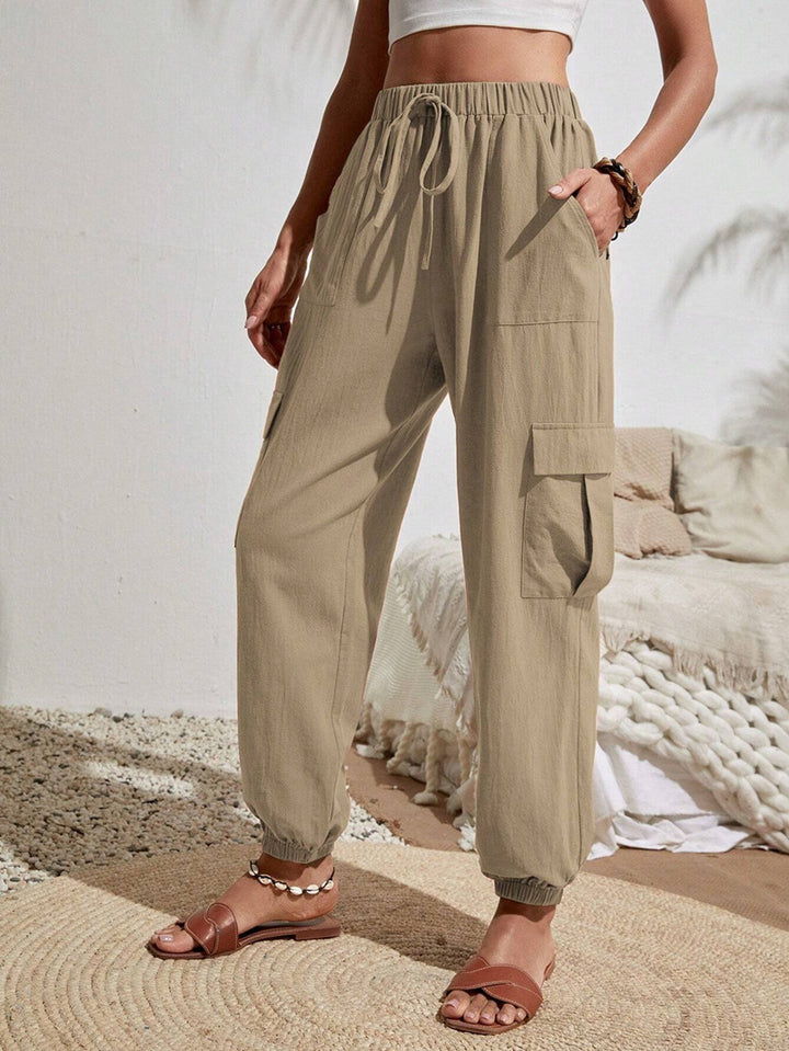 Women's Lightweight Cargo Jogging Pants with Drawstring, Elastic Waistband and Elastic Cuffs Amarae