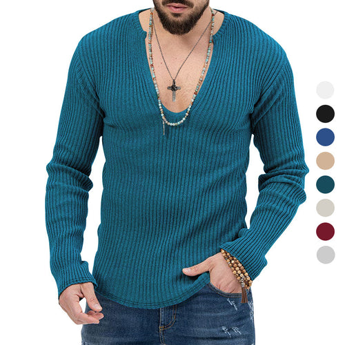 Men's fashionable V-neck sweater with structured ribbed design Amarae