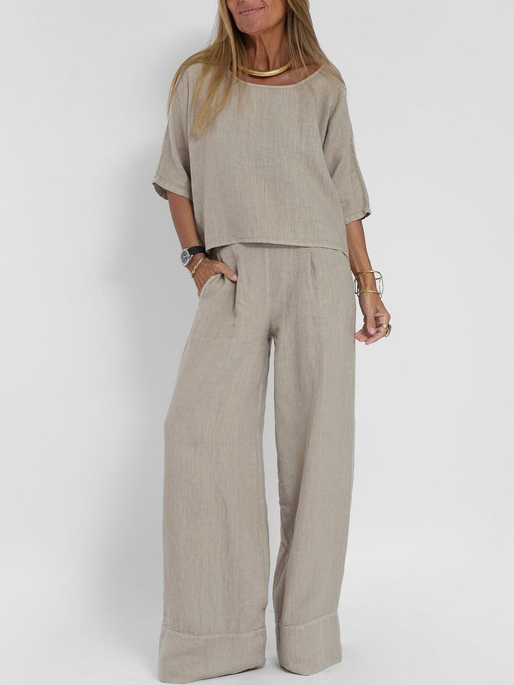 Lune London linen casual set for women with a loose top and palazzo pants
