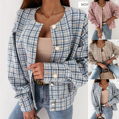 Trend plaid jacket for ladies with single button closure Amarae