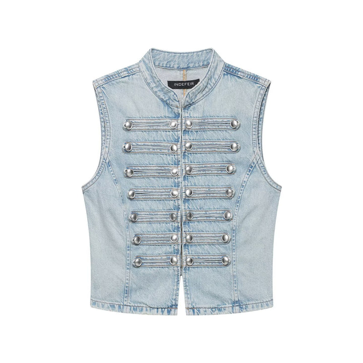 Women's jeans vest in military look with stand-up collar and decorative press stud placket Amarae