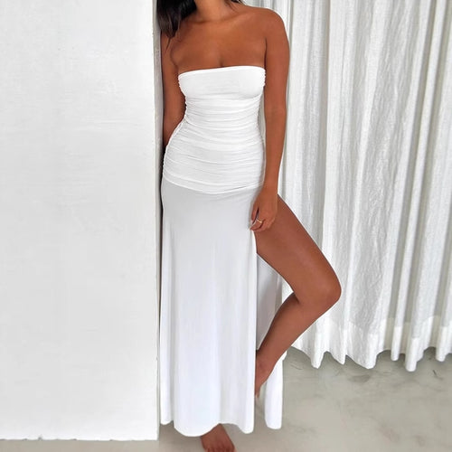 Maxi fitted dress for women with a sleeveless design and a side slit Amarae