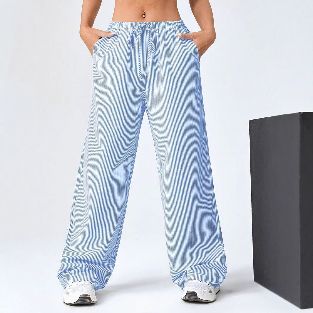 Wide striped pants for women with a comfortable elastic waistband Lune London