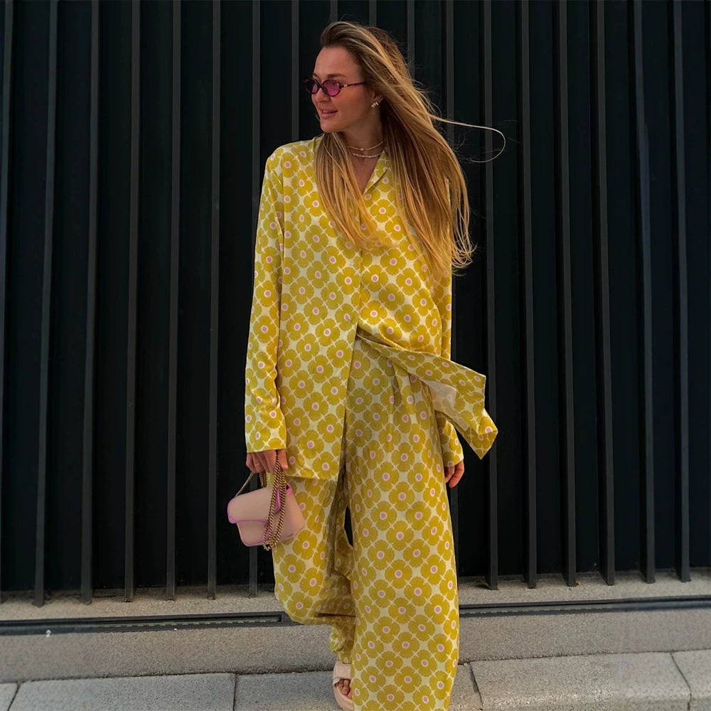 Women's Loose Lounge Two-Piece with Shirt Blouse and Balloon Pants Amarae